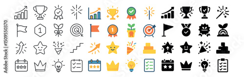 Achievement and reward icon collection. trophy, badge, and success symbols set