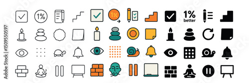Productivity and improvement simple and filled icons collection. efficiency and progress set