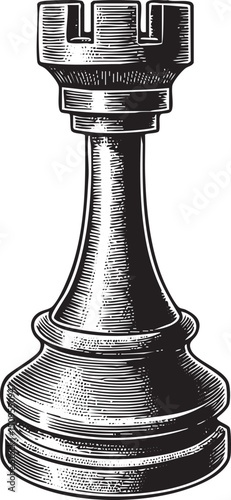detailed black and white of a chess pawn stands upright.