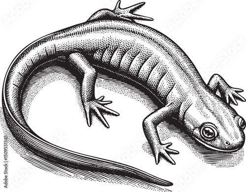 detailed black and white of a lizard resting on a smooth surface.