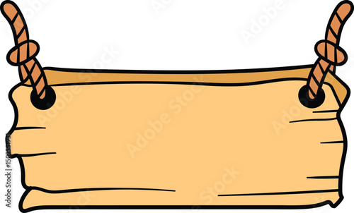 Hanging wooden sign with rope knots illustration