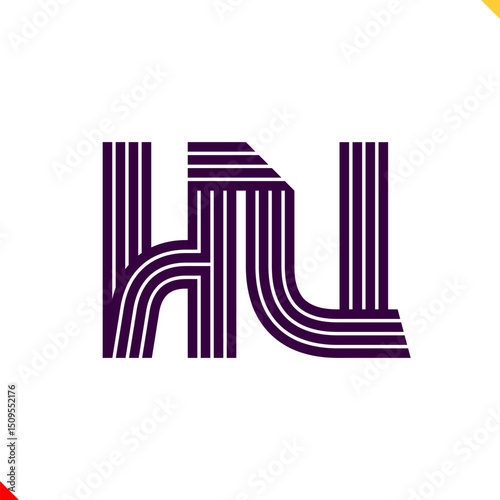 Parallel line monogram initial logo, combination of letter H and U. Best for name abbreviation.