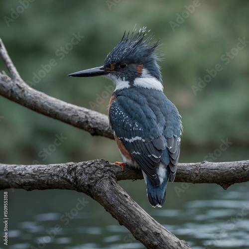 A black-crowned night heron and a black-capped kingfisher, colorful avian wildlife with distinct beaks, perch on a branch near a tree