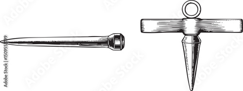 Two metallic probes rest on a white surface.