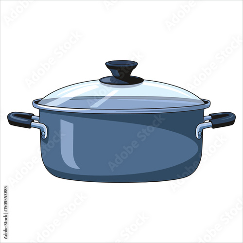 Closed saucepan cartoon vector icon. Soup kitchen pot with metal material design for cooking and food preparation themes.