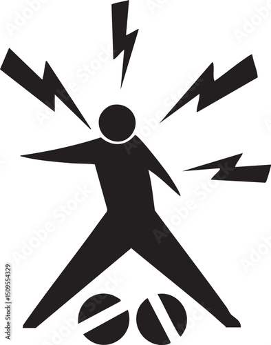 silhouetted figure leaps upwards amidst electrical arcs.
