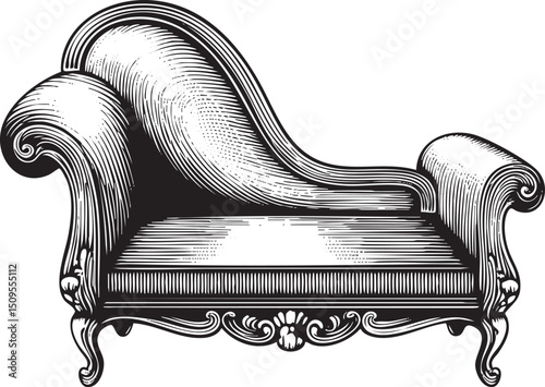 detailed black and white of a luxurious chaise lounge.
