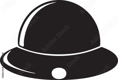simple black hard hat rests on a white surface.