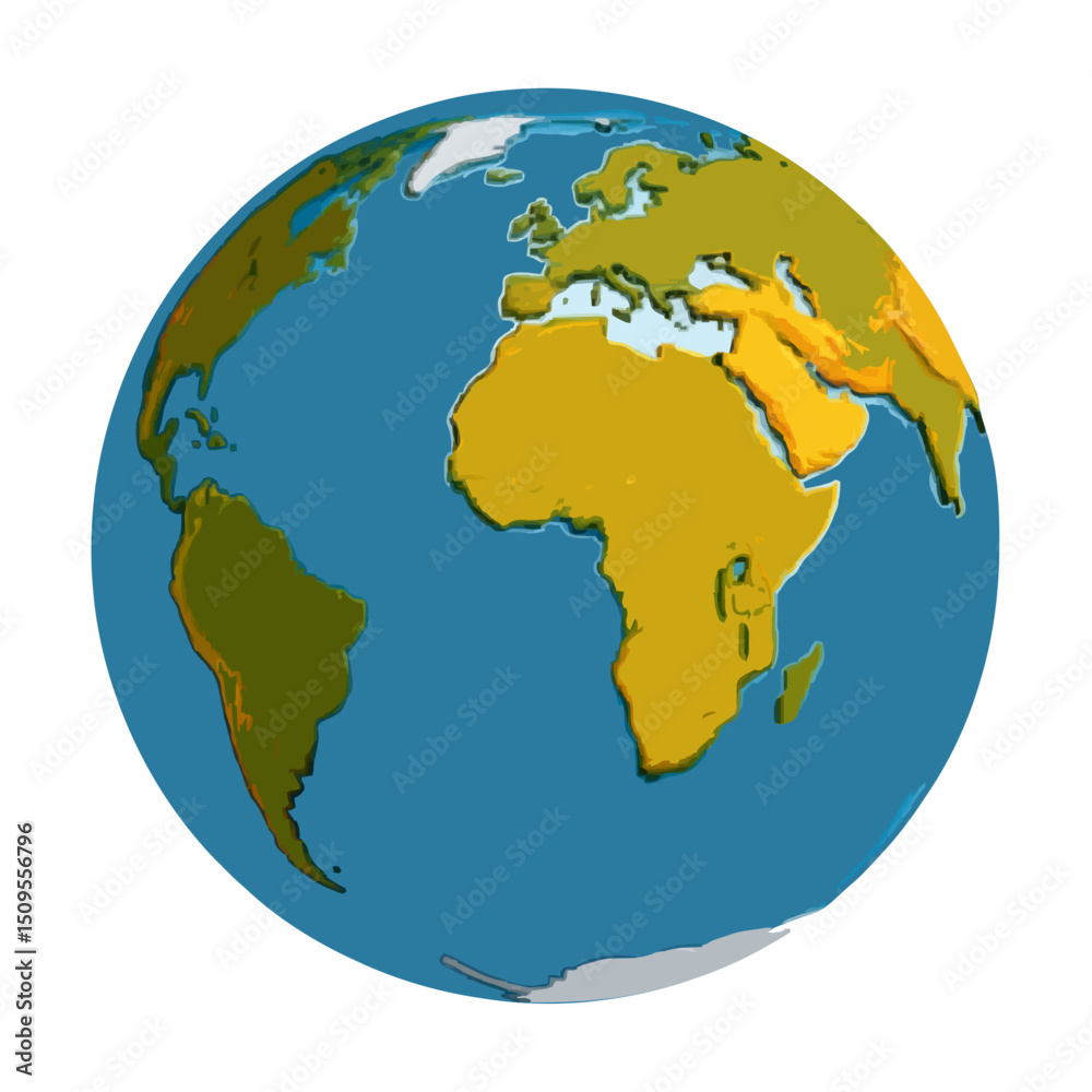 Fototapeta premium Illustration of the earth globe showing continents africa europe and south america on a white background on transparent background