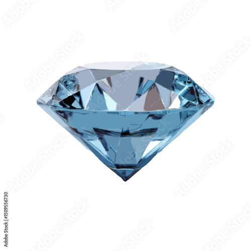A close up shot of a light blue diamond with many facets on a white background showing its brilliance on transparent background