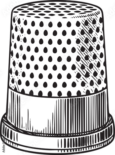 detailed sketch of a classic thimble showcases its textured surface and circular form.