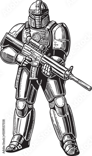 warrior stands firmly holding a rifle.