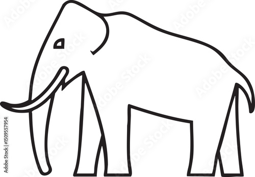 simple black and white drawing depicts a standing elephant.