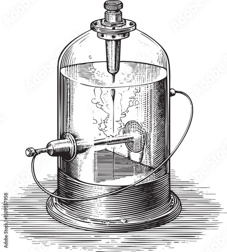 detailed depicts a glass apparatus containing electrical sparks.