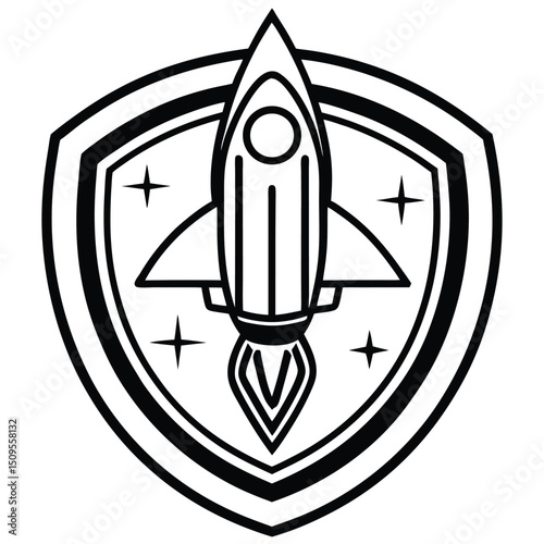 Vector illustration of a cartoon space rocket surfing on a vintage design board