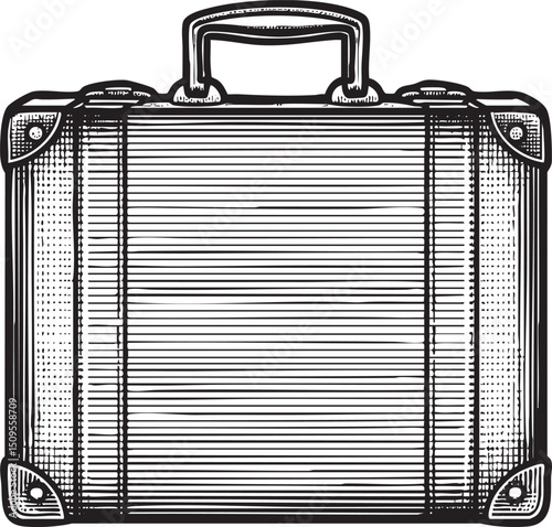 black suitcase with a textured surface and a handle.