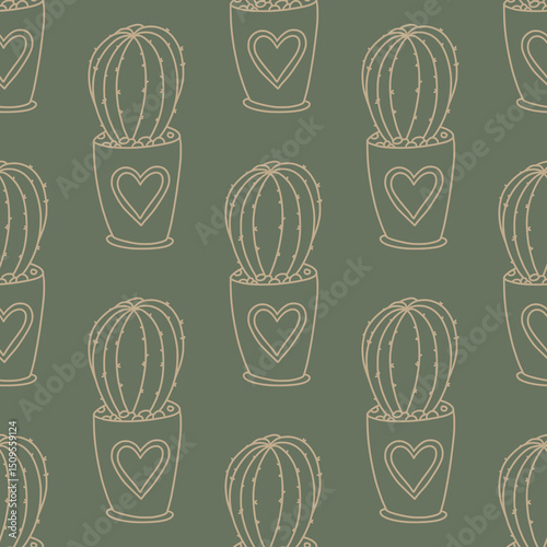 A vibrant cactus in a pot adorned with a heart pattern, perfect for brightening up your home decor