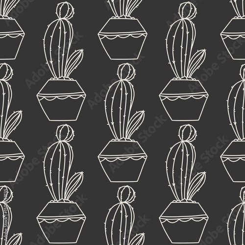 Seamless pattern featuring various succulents on a black background, creating a modern and stylish design