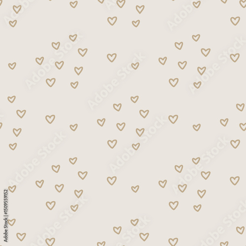 A charming pattern of hearts scattered across a light beige background, evoking warmth and affection