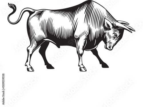powerful bull stands confidently in a dynamic pose.