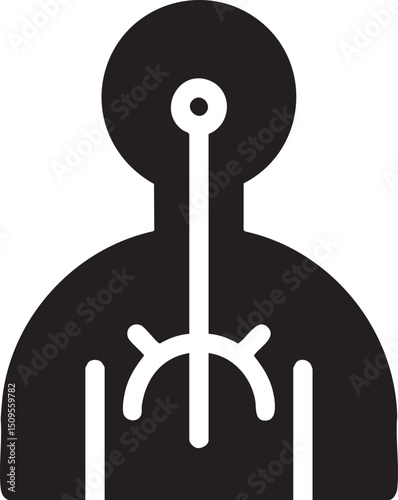 stylized silhouette of a person with an elongated branching structure extending from their head.