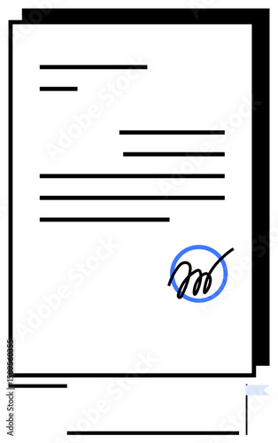 Stacked papers featuring a bold signature and marked approval, symbolizing agreement, validation, success, authority, progress, and professionalism. Ideal for business, legal administrative