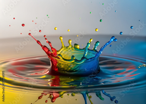 Vibrant Paint Splash and Water Crown Explosion photo