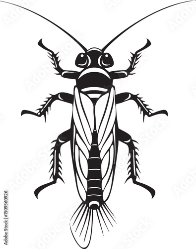 stylized insect sits upright on a white background.