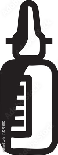 white baby bottle with a nipple and measurement markings.