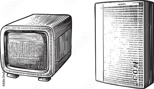 Two vintage television sets stand side-by-side showcasing a retro aesthetic.