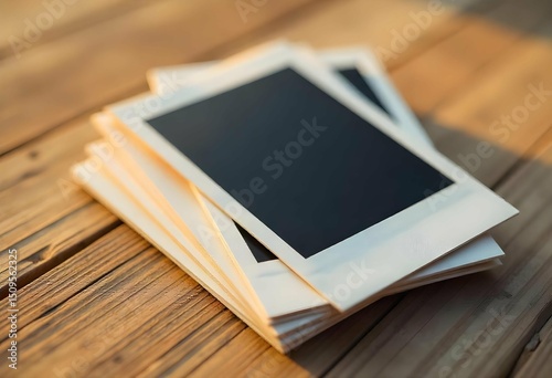 Realistic stack of polaroid photo frames — slightly tilted angles, subtle shadows, white borders with space for handwriting, isolated on transparent background, retro photo element in high quality