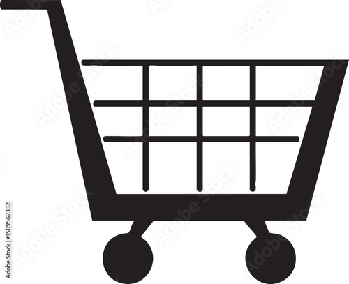 simple black shopping cart sits on a white surface.
