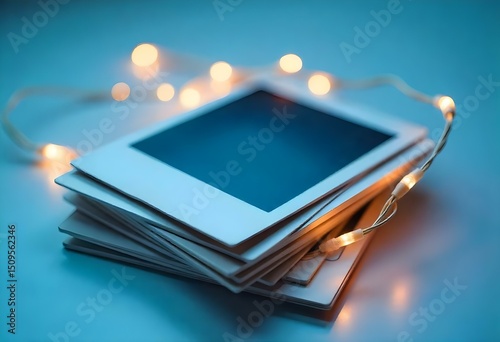 Realistic stack of polaroid photo frames — slightly tilted angles, subtle shadows, white borders with space for handwriting, isolated on transparent background, retro photo element in high quality