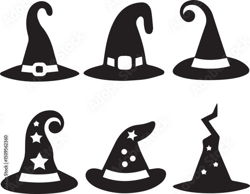 halloween witch hat set clipart, halloween witch hat set silhouette vector black and white
