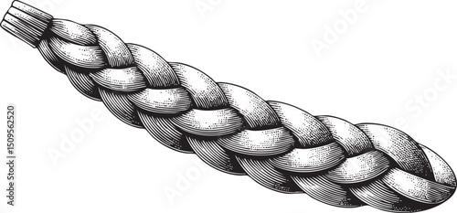 tightly braided rope extends along a white background.
