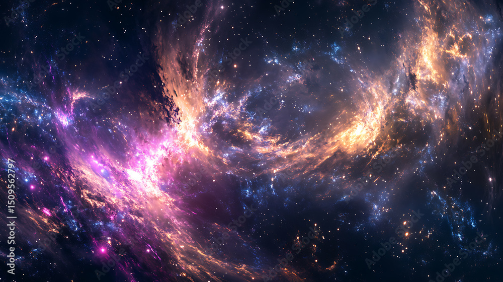 Fototapeta premium Vibrant Galactic Nebula with Swirling Cosmic Clouds