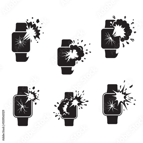 Black and white smartwatch screen explosion graphic illustration for design resources smart technology concepts