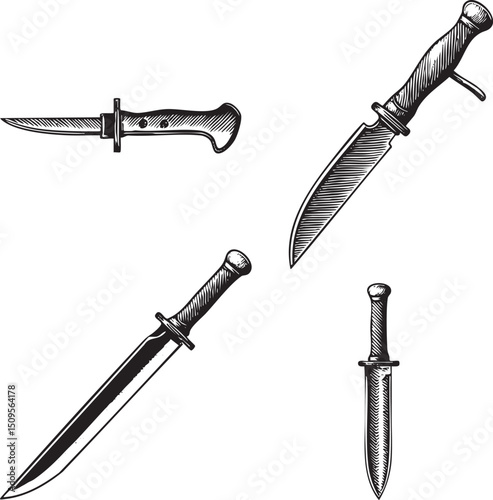 Three antique daggers are displayed against a white background.