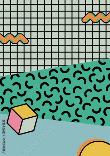 Geometric Memphis Style Retro Design with Pastel Colors