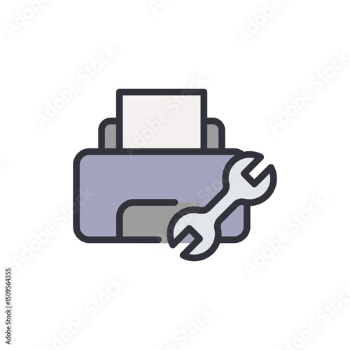 Printer Maintenance And Repair Concept With Wrench On Isolated View
