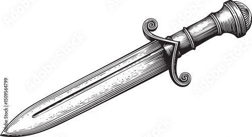 detailed black and white of a sharp dagger.