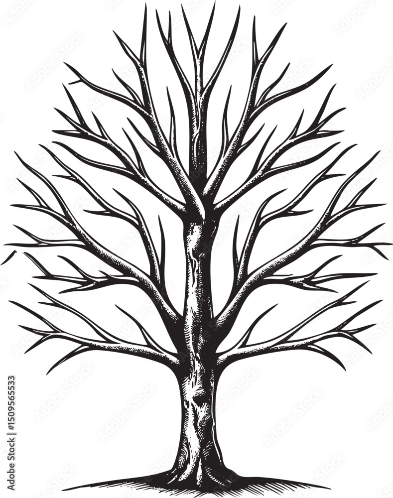 Obraz premium stark solitary tree stands against a white background.