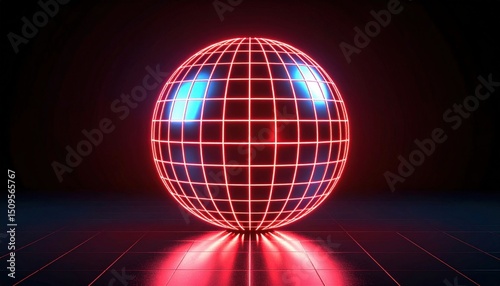 Glowing Neon Sphere with Red and Blue Lines
