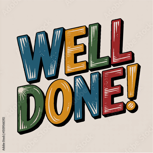Well done! Lettering, Motivational Art, Square Sign, Colorful Text