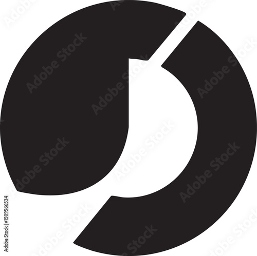 stylized broken circle with a partial segment is depicted in black on a white background.