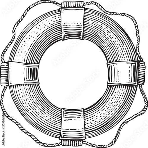 circular life preserver floats gracefully in a serene open space.