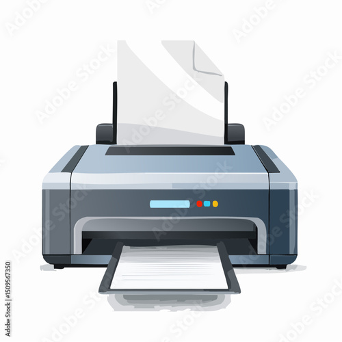 A desktop printer ejecting a document
