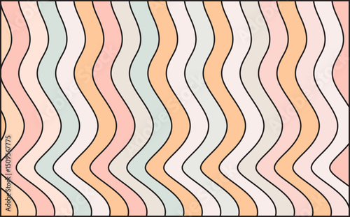 Soft pastel wavy stripe pattern. Gentle, undulating vertical lines in subtle pink, beige, and green create a calming, modern abstract background.