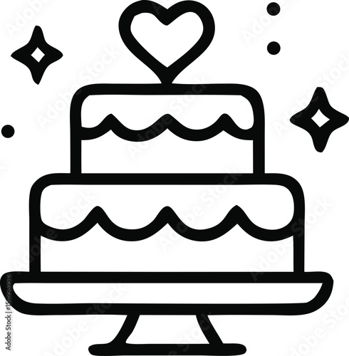Twotiered wedding cake with a heart topper, perfect for wedding invitations, bridal blogs, bakery promotions, and Valentines Day designs