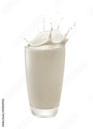milk splashing out of glass isolated on white